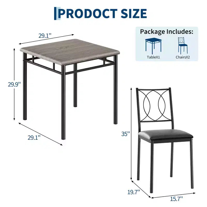 Set da pranzo da 3 pezzi in stile rustico per 2 persone, tavolo da cucina in legno con sedie imbottite, salvaspazio per piccoli appartamenti