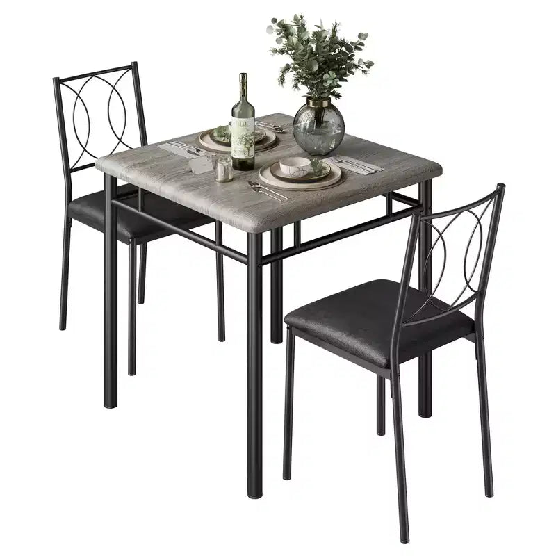 Set da pranzo da 3 pezzi in stile rustico per 2 persone, tavolo da cucina in legno con sedie imbottite, salvaspazio per piccoli appartamenti