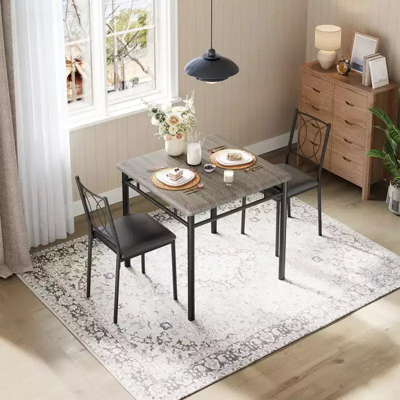 Set da pranzo da 3 pezzi in stile rustico per 2 persone, tavolo da cucina in legno con sedie imbottite, salvaspazio per piccoli appartamenti