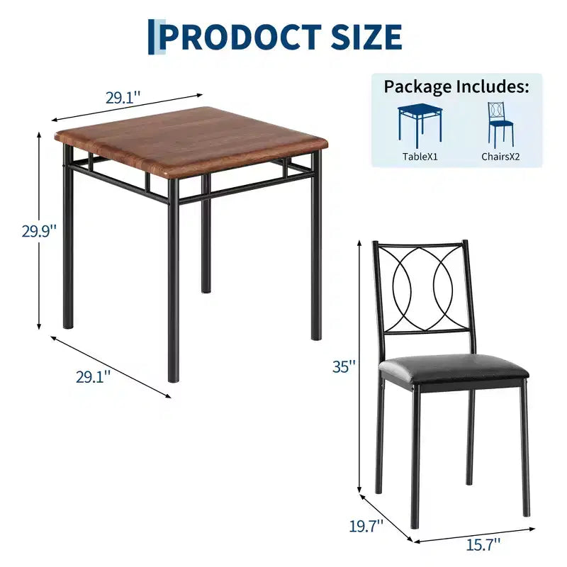 Set da pranzo da 3 pezzi in stile rustico per 2 persone, tavolo da cucina in legno con sedie imbottite, salvaspazio per piccoli appartamenti