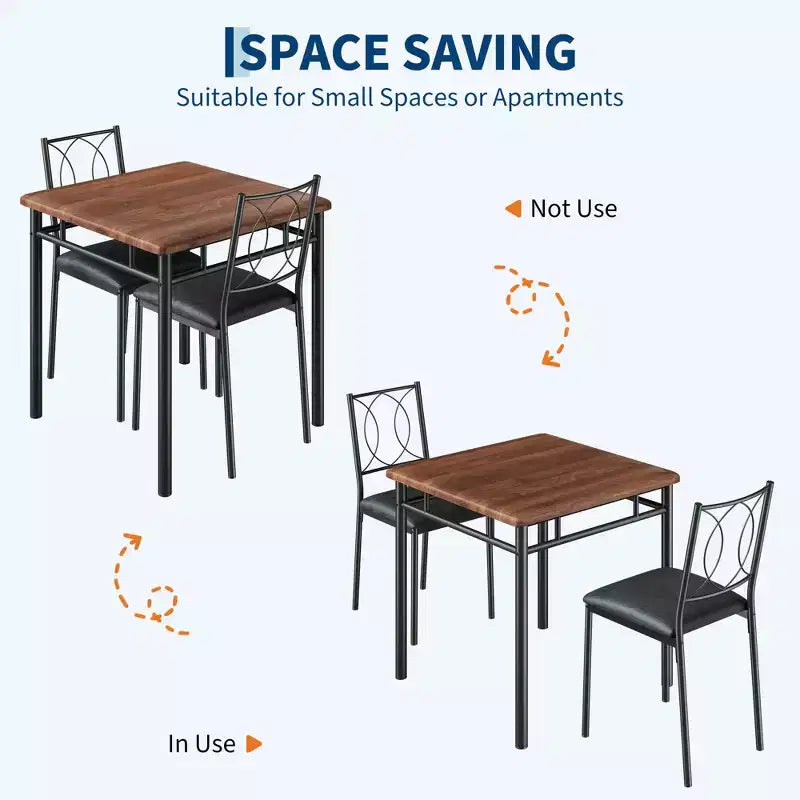 Set da pranzo da 3 pezzi in stile rustico per 2 persone, tavolo da cucina in legno con sedie imbottite, salvaspazio per piccoli appartamenti