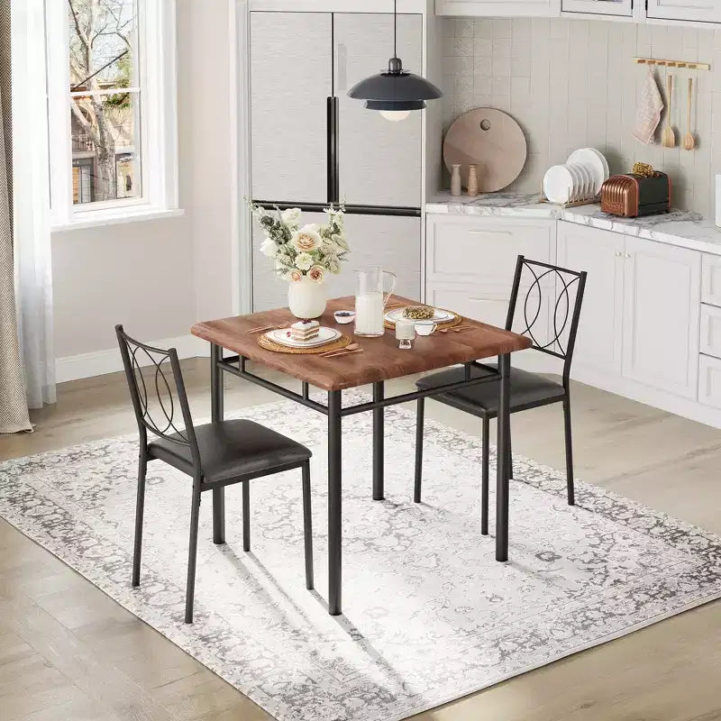 Set da pranzo da 3 pezzi in stile rustico per 2 persone, tavolo da cucina in legno con sedie imbottite, salvaspazio per piccoli appartamenti