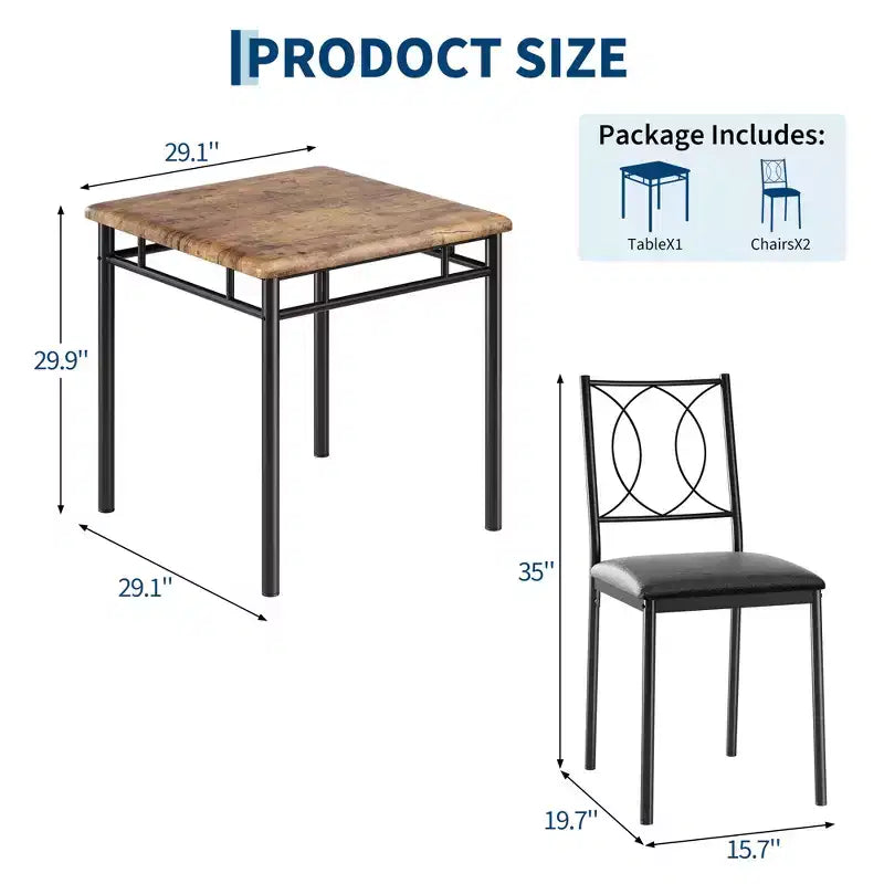 Set da pranzo da 3 pezzi in stile rustico per 2 persone, tavolo da cucina in legno con sedie imbottite, salvaspazio per piccoli appartamenti
