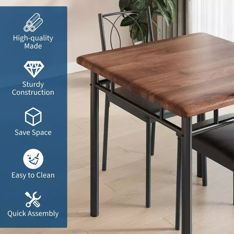 Set da pranzo da 3 pezzi in stile rustico per 2 persone, tavolo da cucina in legno con sedie imbottite, salvaspazio per piccoli appartamenti