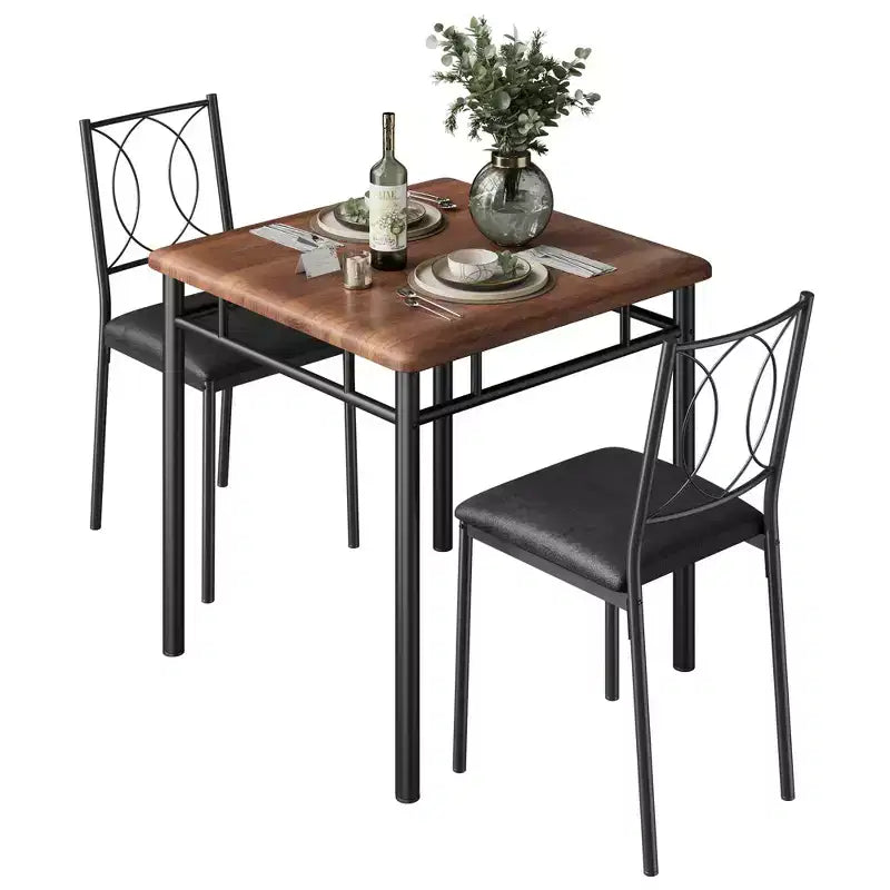 Set da pranzo da 3 pezzi in stile rustico per 2 persone, tavolo da cucina in legno con sedie imbottite, salvaspazio per piccoli appartamenti