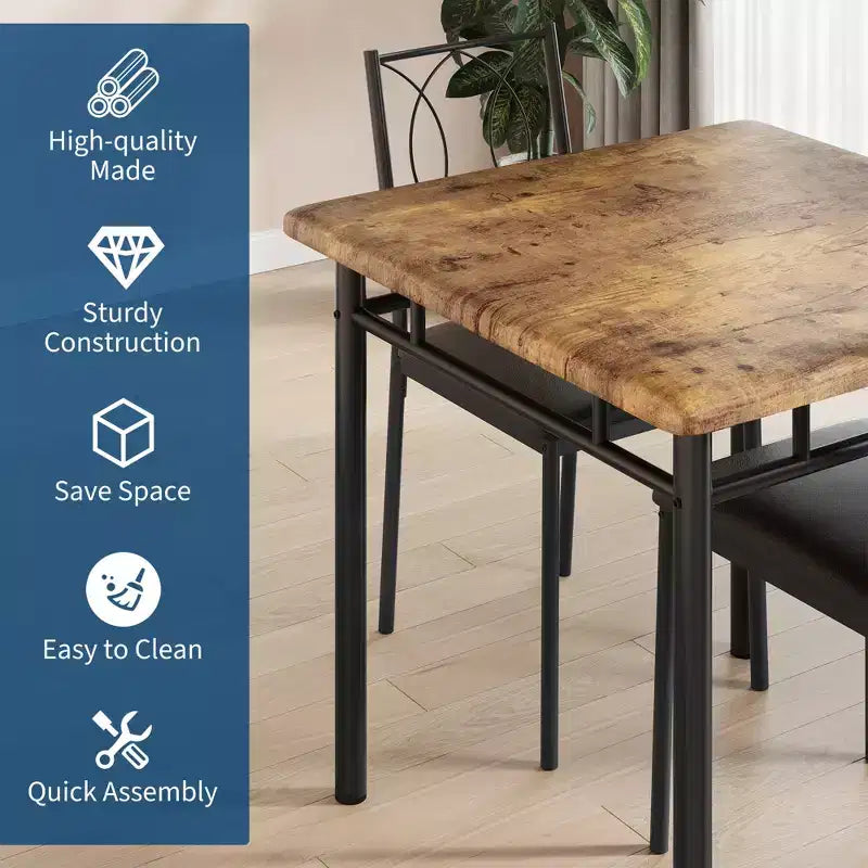 Set da pranzo da 3 pezzi in stile rustico per 2 persone, tavolo da cucina in legno con sedie imbottite, salvaspazio per piccoli appartamenti