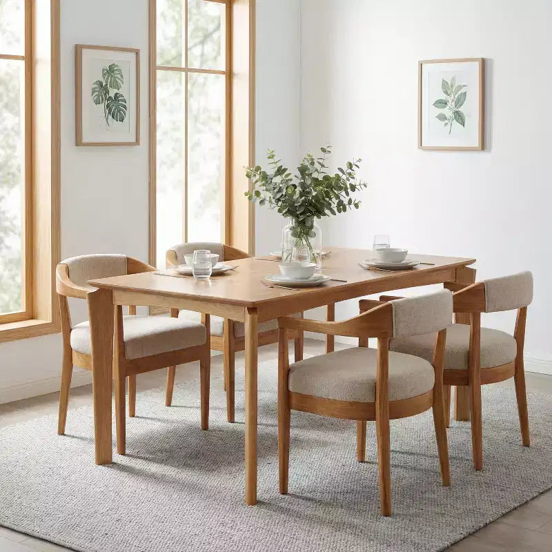 Christopher Knight Home Everett Set da Pranzo Mid-Century Modern 5 Pezzi in Legno con 4 Poltrone Imbottite