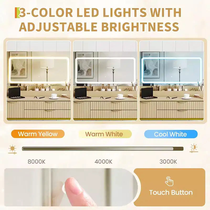 Toeletta con Specchio e Luci, Mobile Trucco con Cassetti e Sgabello, Piccolo Set Toeletta per Camera da Letta, Tavolo da Trucco con Specchio Illuminato a LED