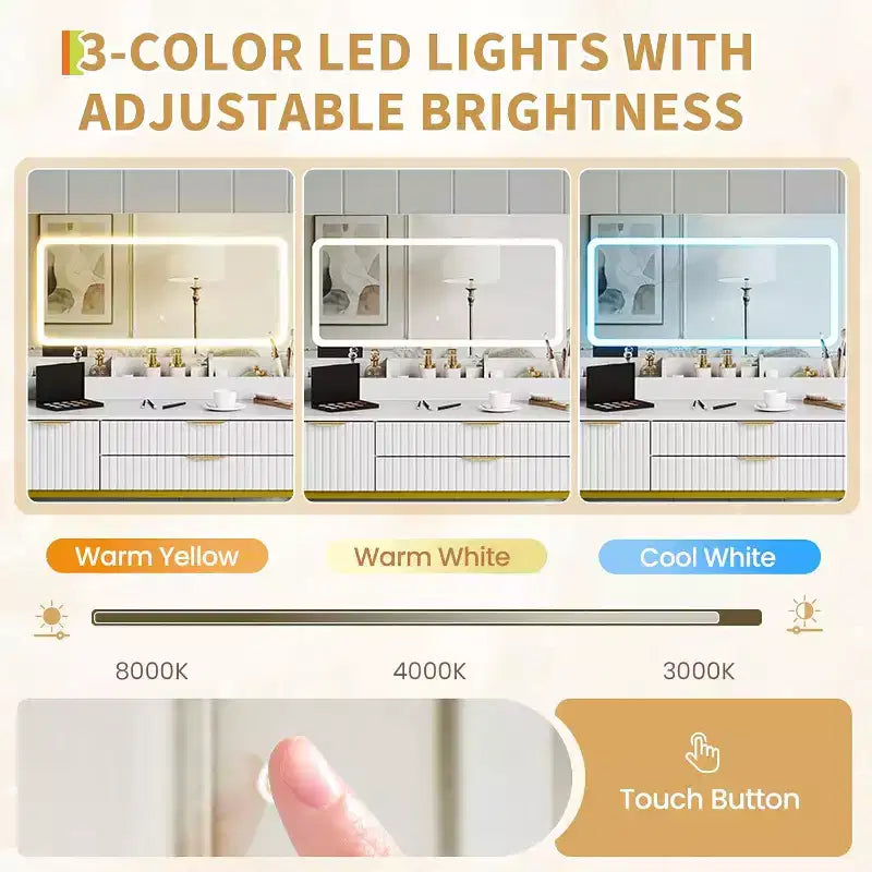 Toeletta con Specchio e Luci, Mobile Trucco con Cassetti e Sgabello, Piccolo Set Toeletta per Camera da Letta, Tavolo da Trucco con Specchio Illuminato a LED