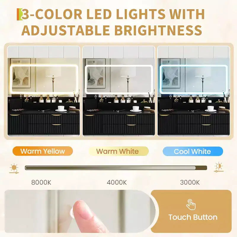 Toeletta con Specchio e Luci, Mobile Trucco con Cassetti e Sgabello, Piccolo Set Toeletta per Camera da Letta, Tavolo da Trucco con Specchio Illuminato a LED