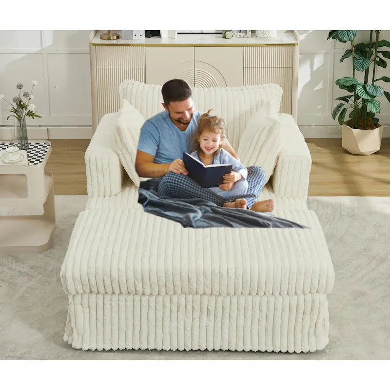 Chaise longue oversize imbottita beige da 47.8 con pouf