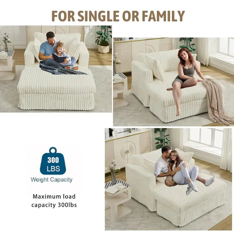 Chaise longue oversize imbottita beige da 47.8 con pouf