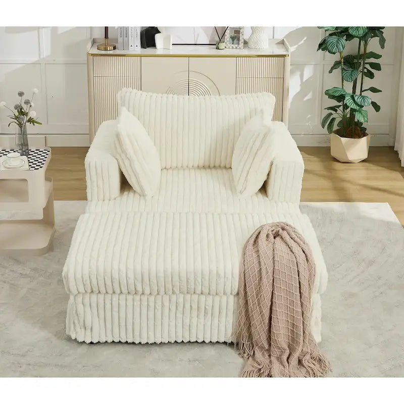 Chaise longue oversize imbottita beige da 47.8 con pouf