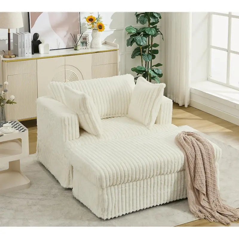 Chaise longue oversize imbottita beige da 47.8 con pouf