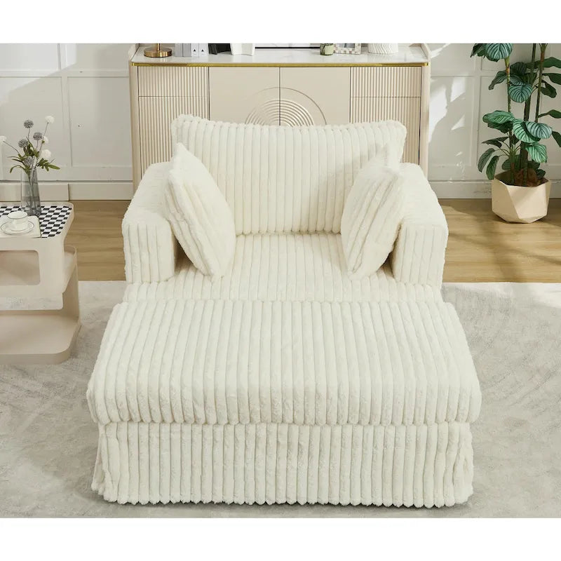 Chaise longue oversize imbottita beige da 47.8 con pouf