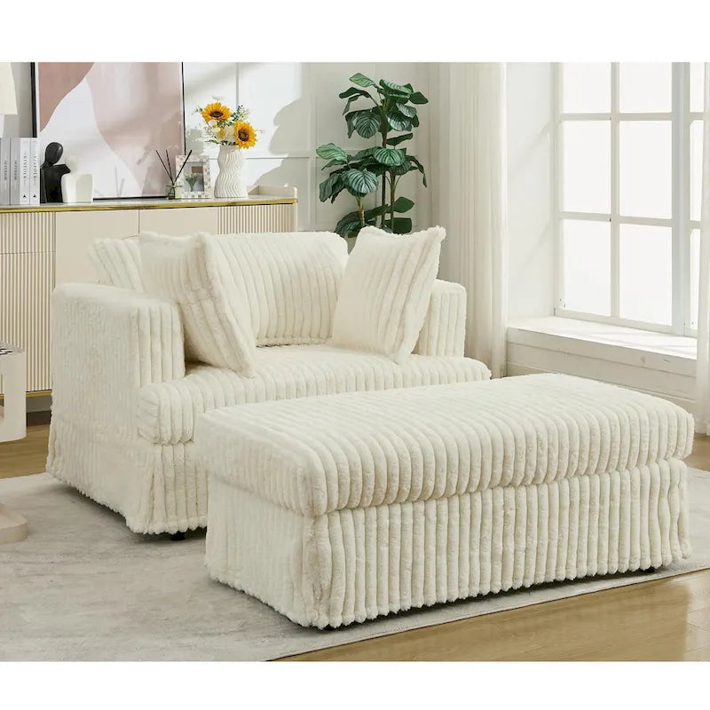 Chaise longue oversize imbottita beige da 47.8 con pouf