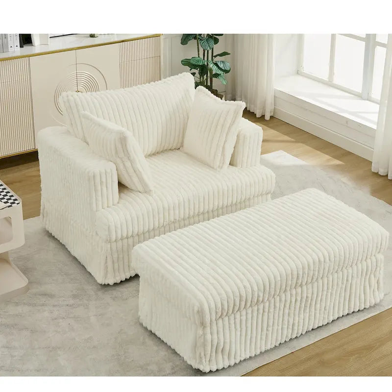 Chaise longue oversize imbottita beige da 47.8 con pouf