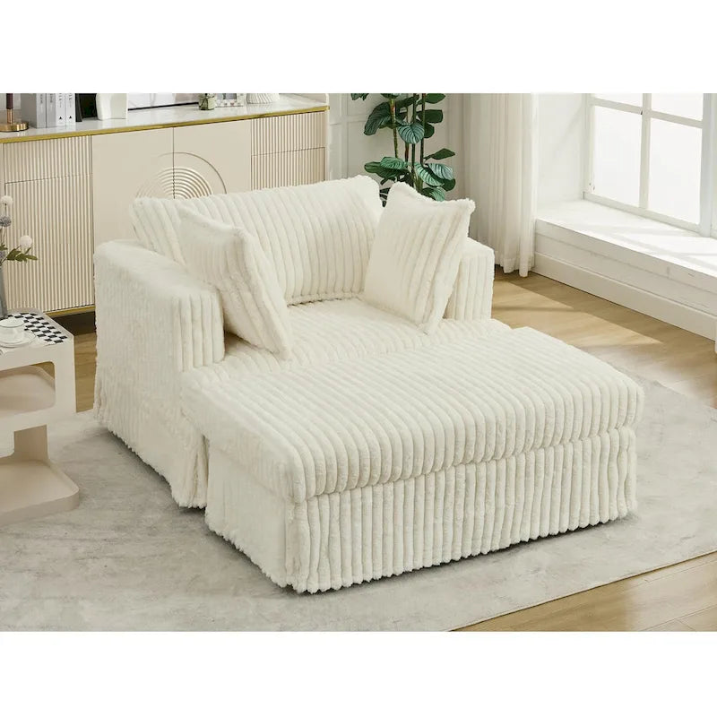 Chaise longue oversize imbottita beige da 47.8 con pouf