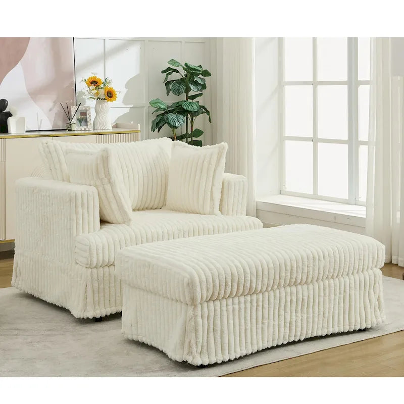 Chaise longue oversize imbottita beige da 47.8 con pouf