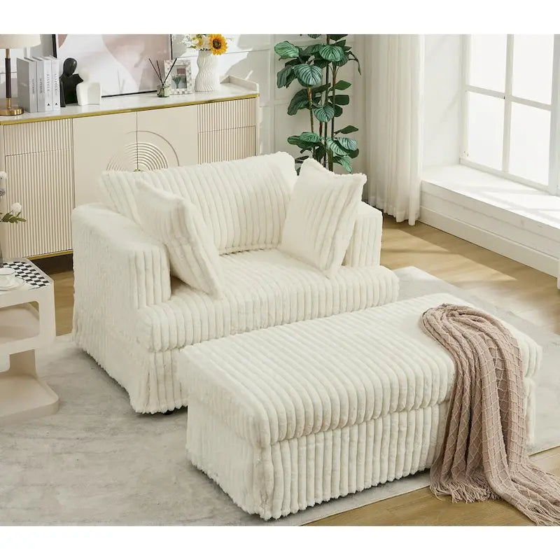 Chaise longue oversize imbottita beige da 47.8 con pouf