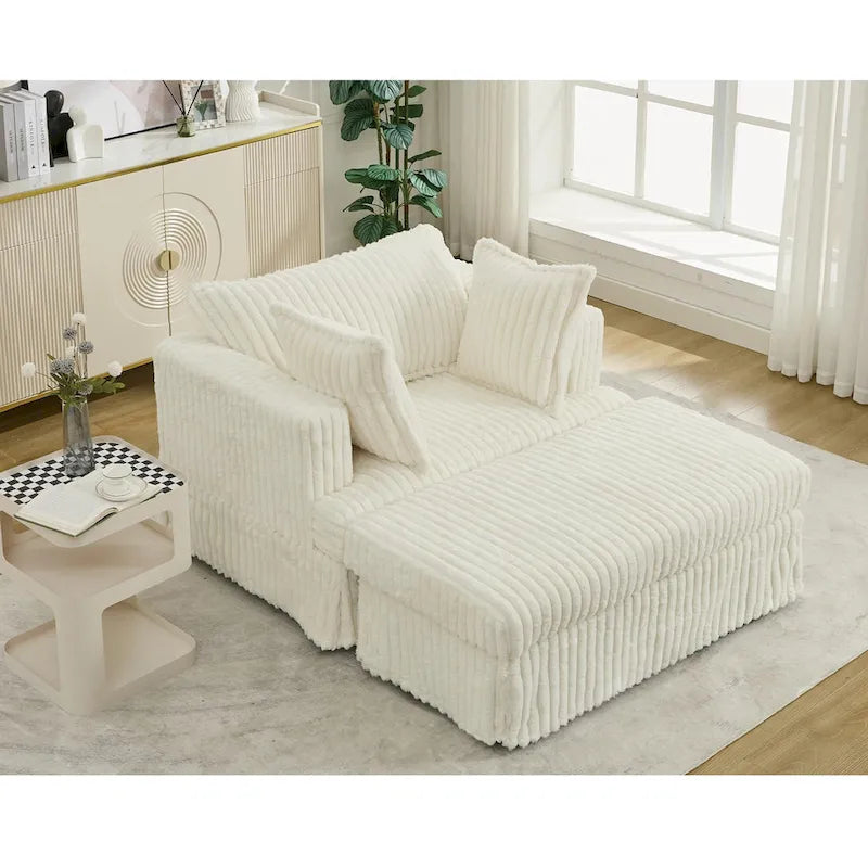 Chaise longue oversize imbottita beige da 47.8 con pouf
