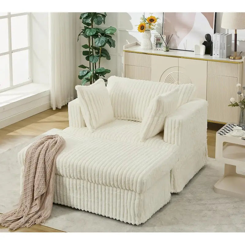 Chaise longue oversize imbottita beige da 47.8 con pouf