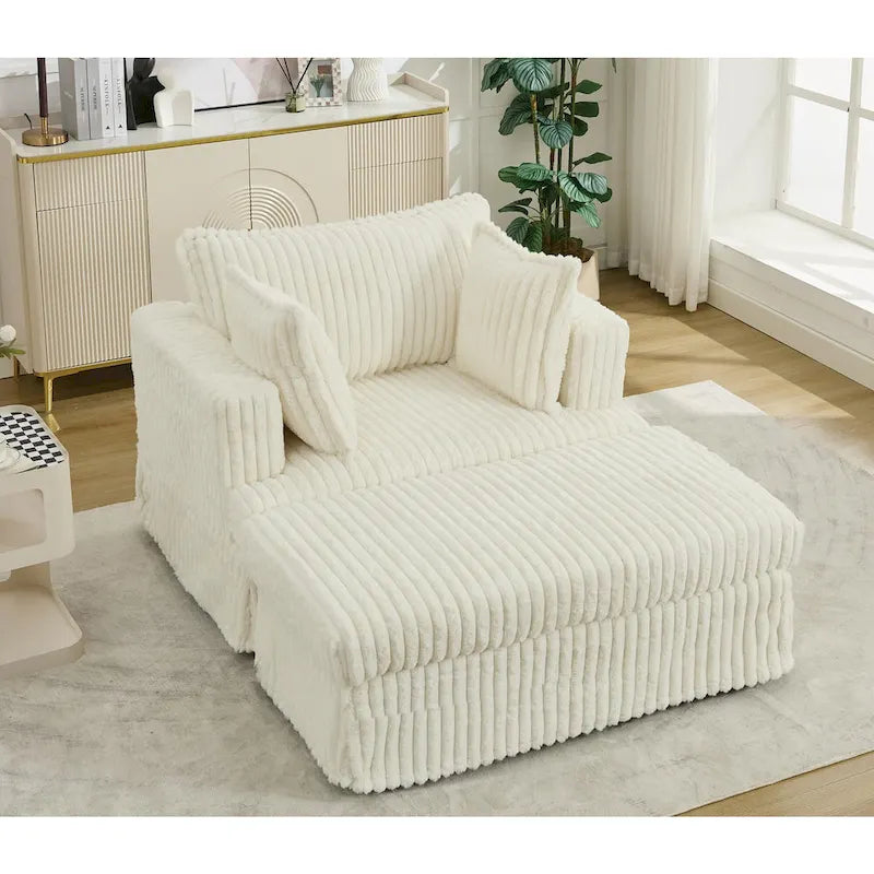 Chaise longue oversize imbottita beige da 47.8 con pouf