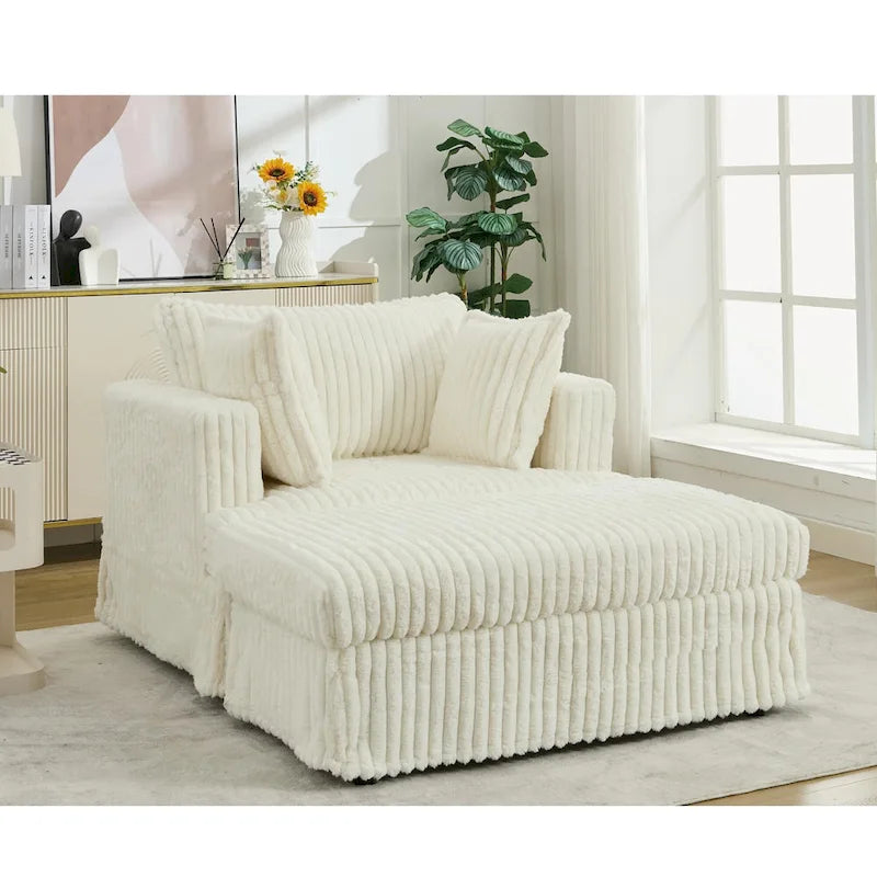 Chaise longue oversize imbottita beige da 47.8 con pouf
