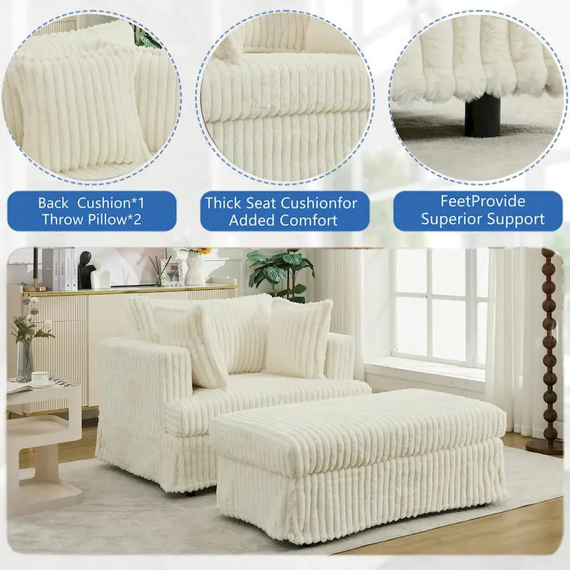 Chaise longue oversize imbottita beige da 47.8 con pouf