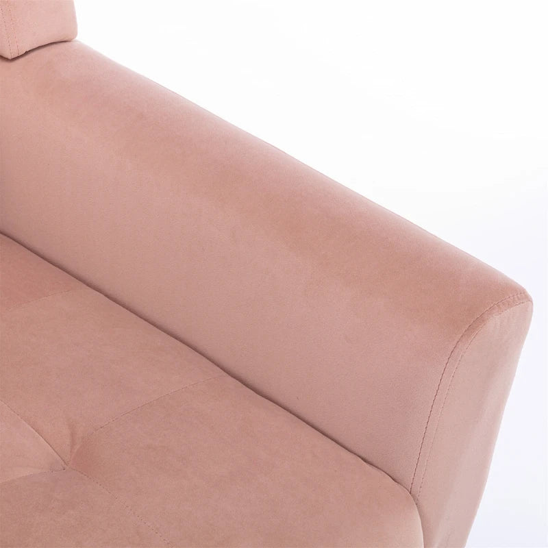 Poltrona moderna accentuata con bottoni in velluto rosa, 75 cm, con gambe in legno
