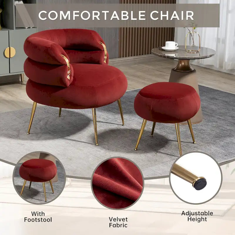 Bordeauxroter moderner Clubsessel mit Hocker, 29.1