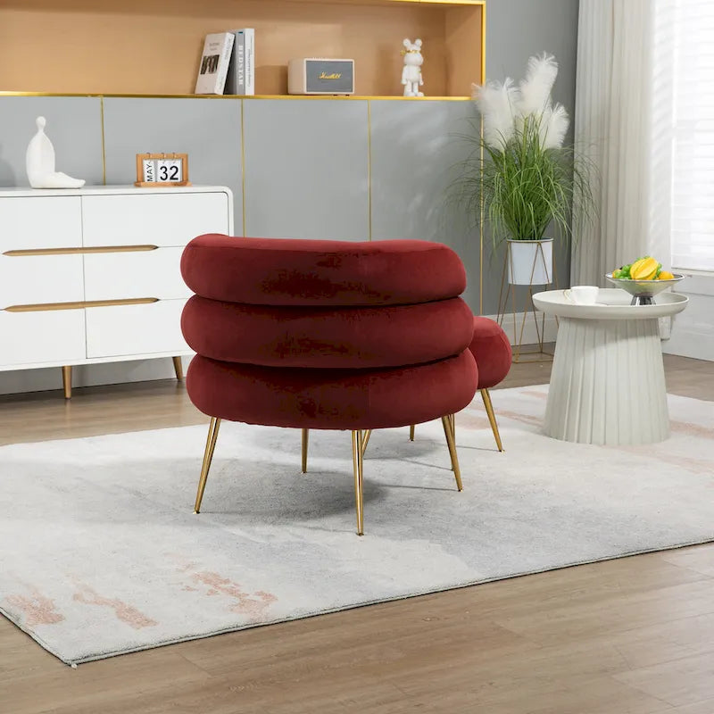 Bordeauxroter moderner Clubsessel mit Hocker, 29.1