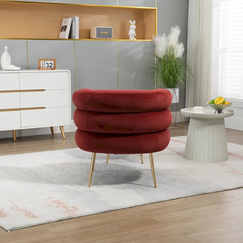 Bordeauxroter moderner Clubsessel mit Hocker, 29.1