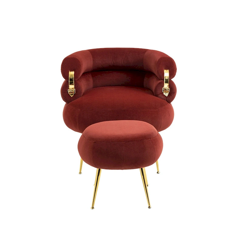 Bordeauxroter moderner Clubsessel mit Hocker, 29.1