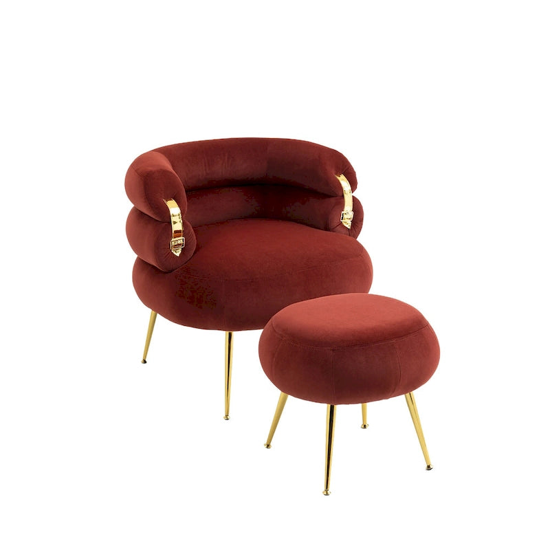 Bordeauxroter moderner Clubsessel mit Hocker, 29.1