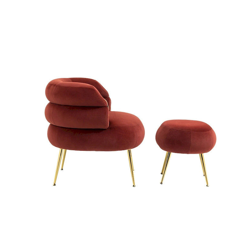 Bordeauxroter moderner Clubsessel mit Hocker, 29.1