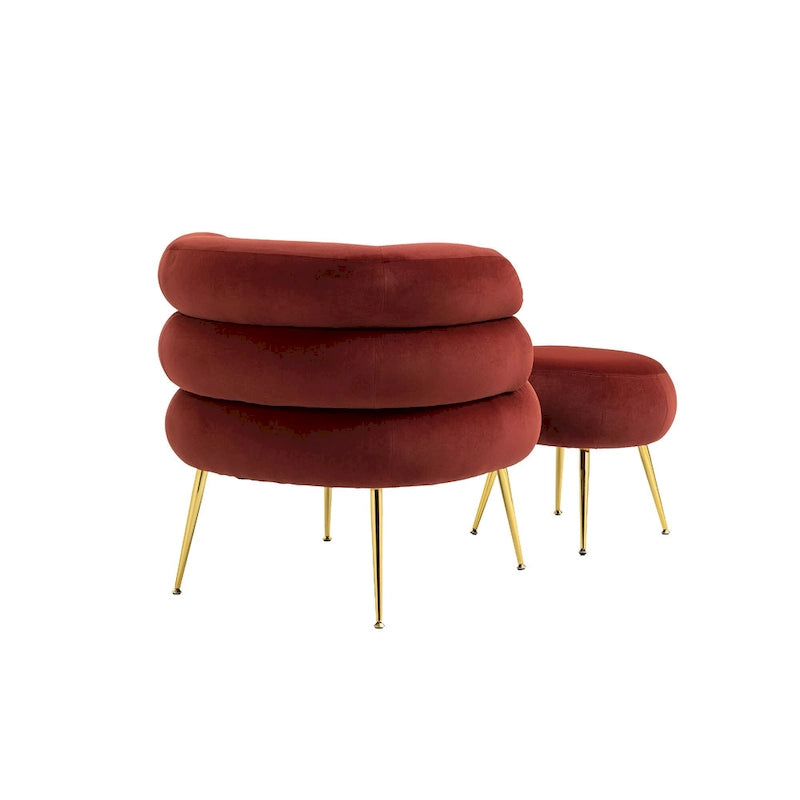 Bordeauxroter moderner Clubsessel mit Hocker, 29.1