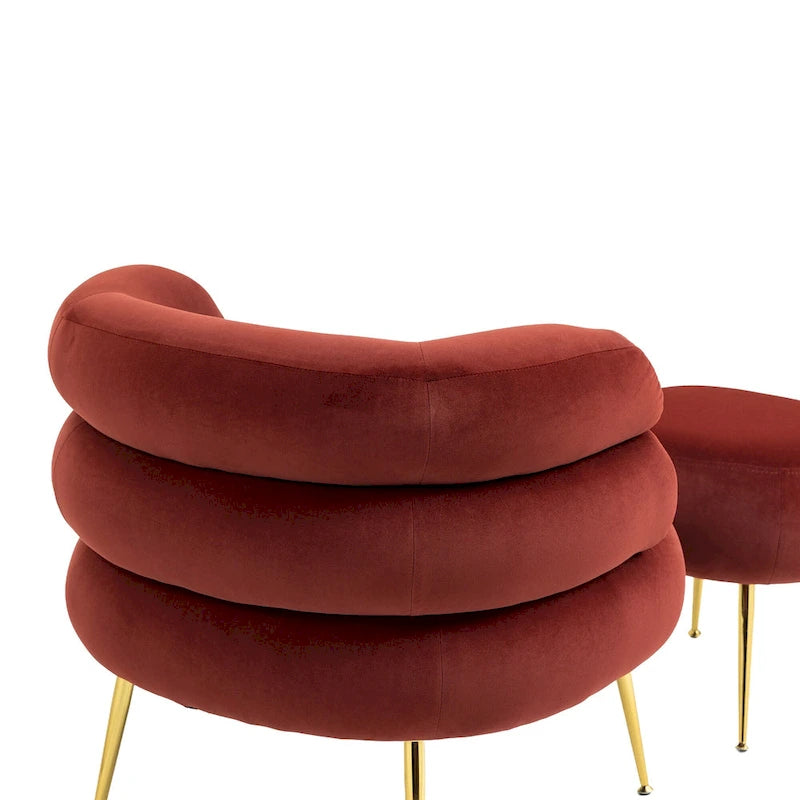 Bordeauxroter moderner Clubsessel mit Hocker, 29.1