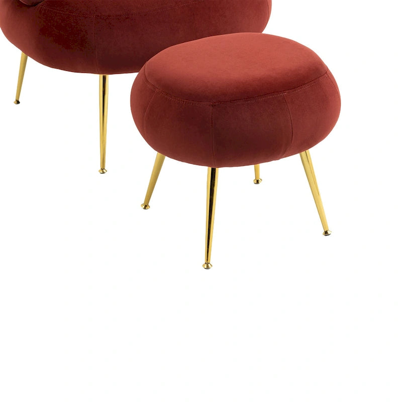 Bordeauxroter moderner Clubsessel mit Hocker, 29.1