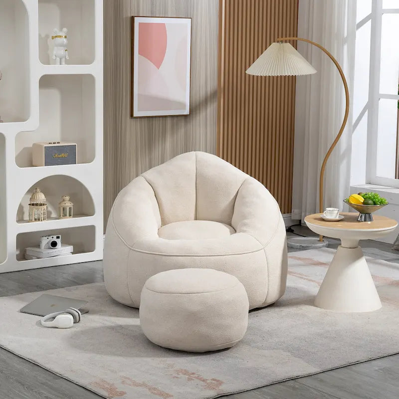 Poltrona d'accento moderna beige in microfibra da 40" con pouf