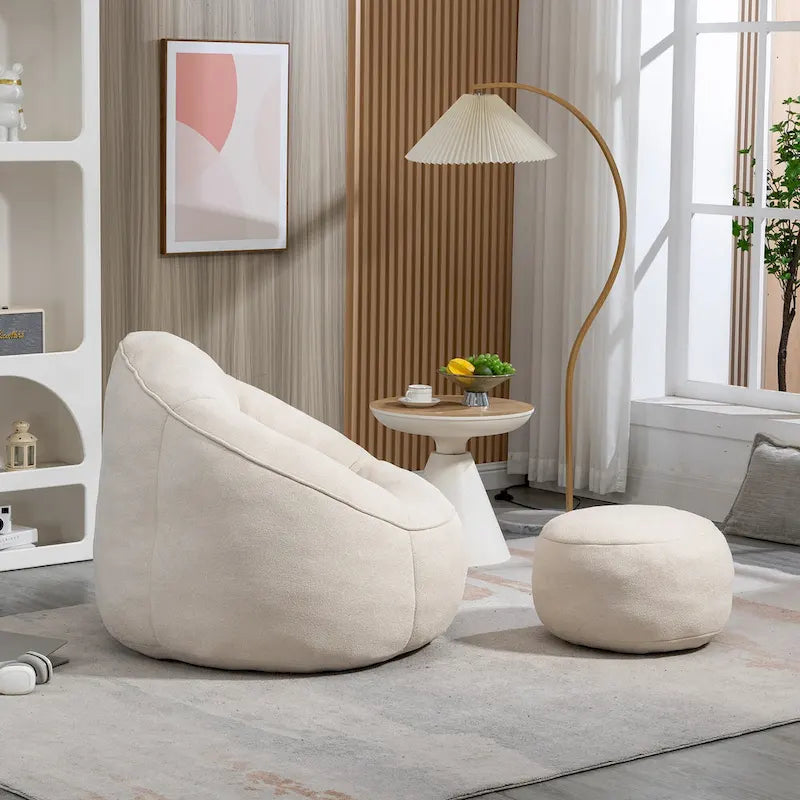 Poltrona d'accento moderna beige in microfibra da 40" con pouf