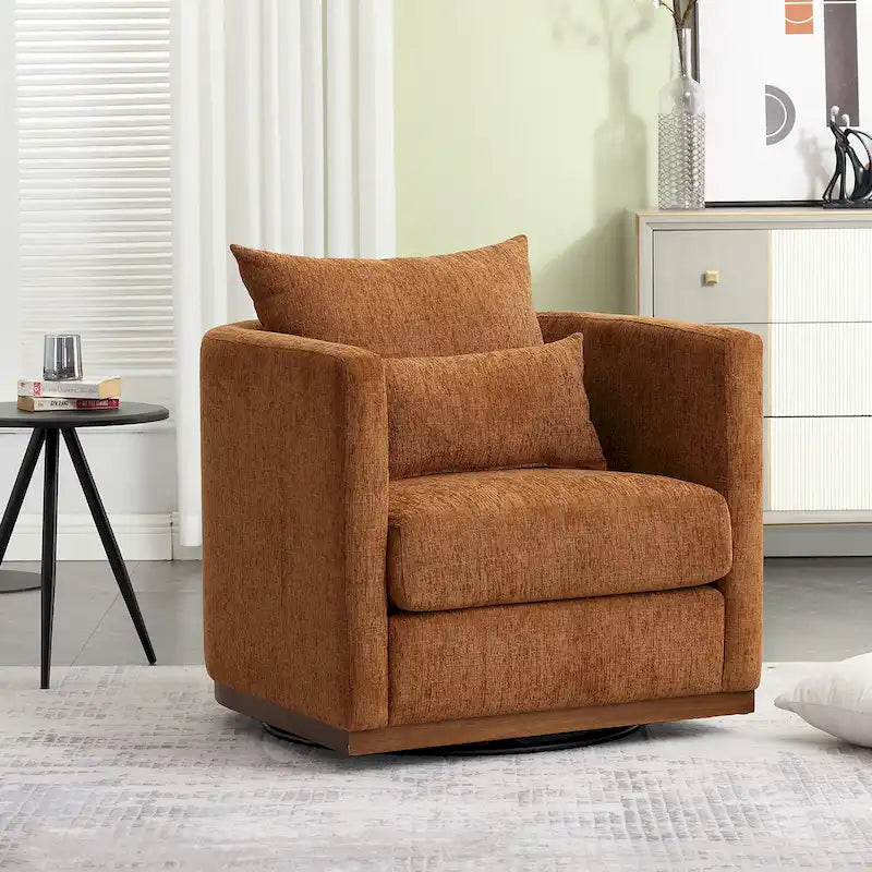 Poltrona girevole decorativa moderna marrone in ciniglia da 31.5