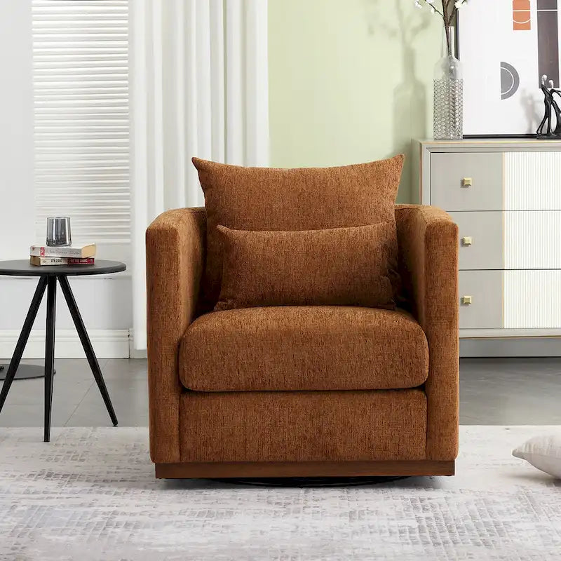 Poltrona girevole decorativa moderna marrone in ciniglia da 31.5