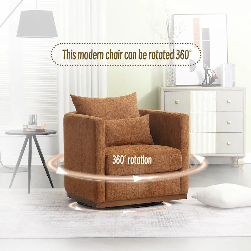 Poltrona girevole decorativa moderna marrone in ciniglia da 31.5