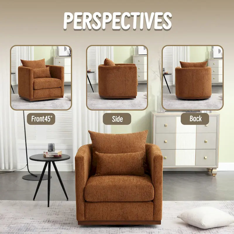 Poltrona girevole decorativa moderna marrone in ciniglia da 31.5