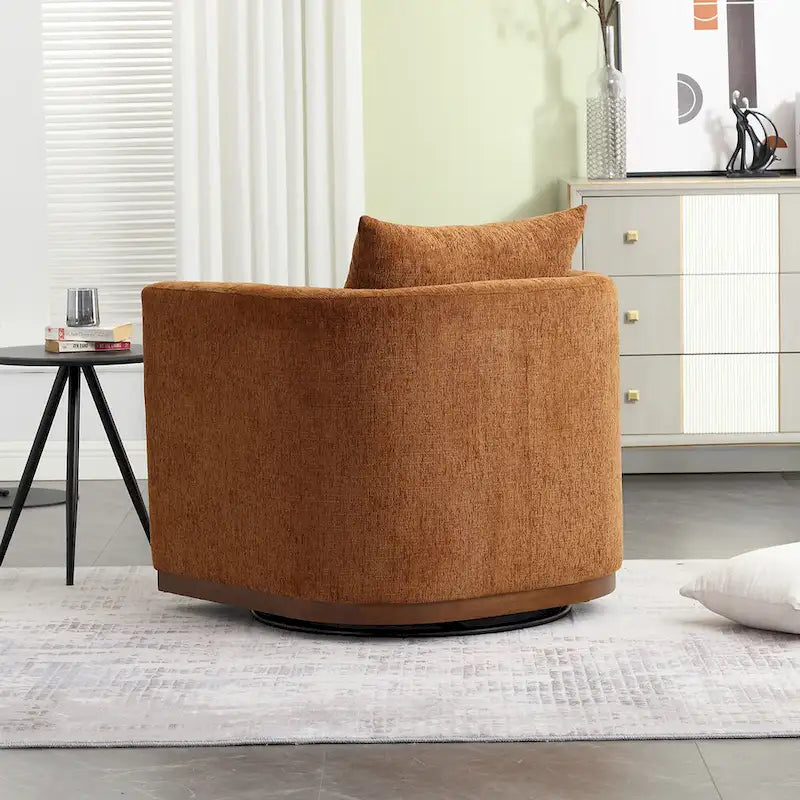 Poltrona girevole decorativa moderna marrone in ciniglia da 31.5