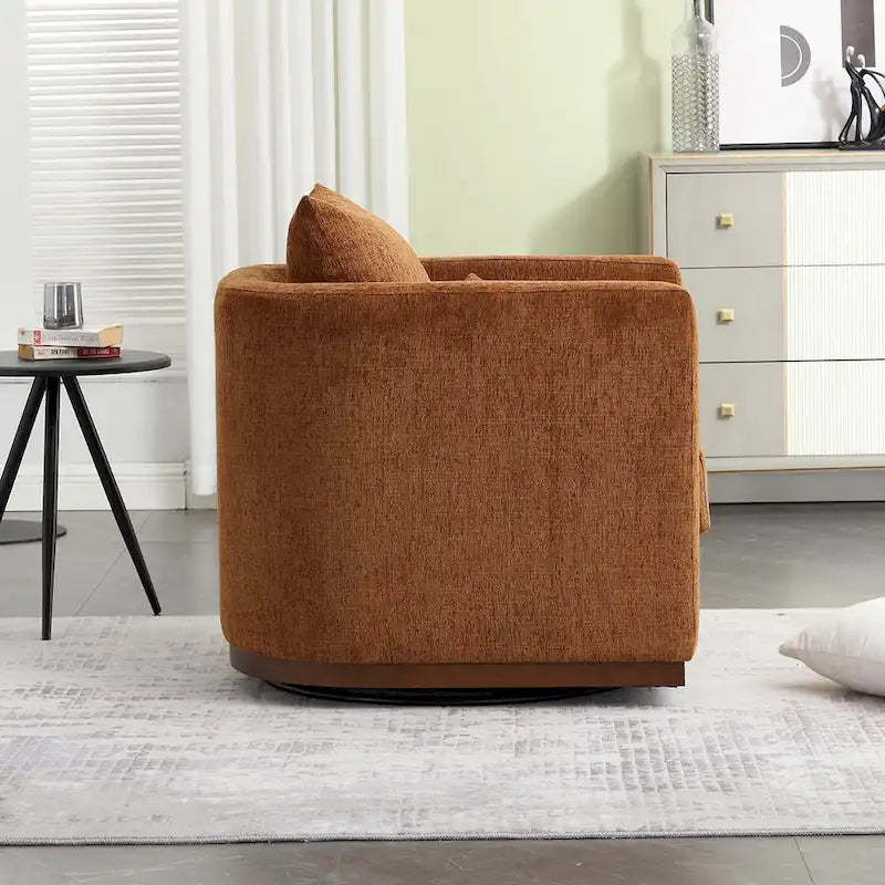 Poltrona girevole decorativa moderna marrone in ciniglia da 31.5