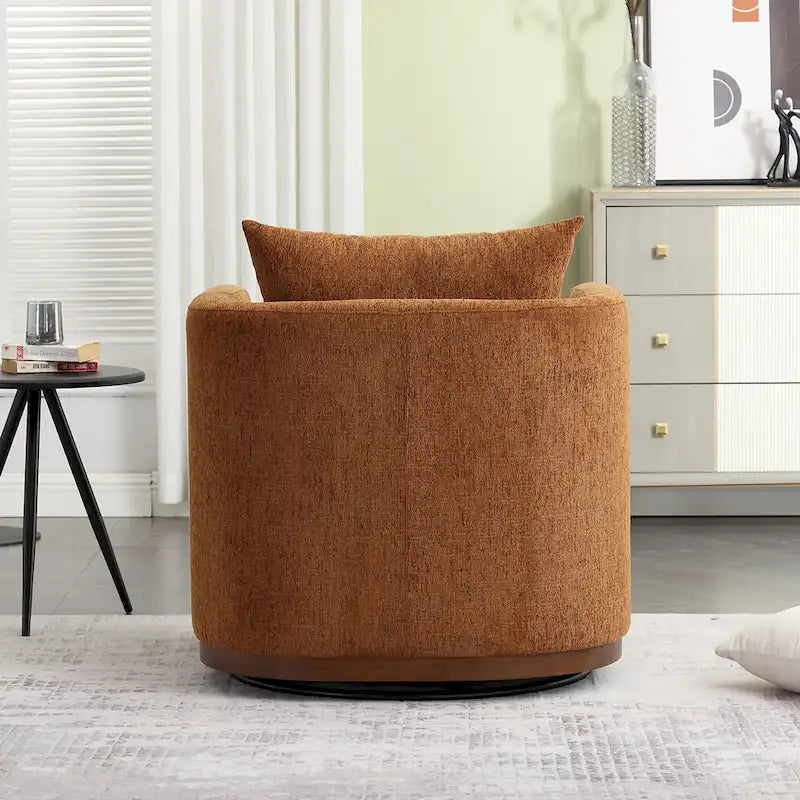 Poltrona girevole decorativa moderna marrone in ciniglia da 31.5