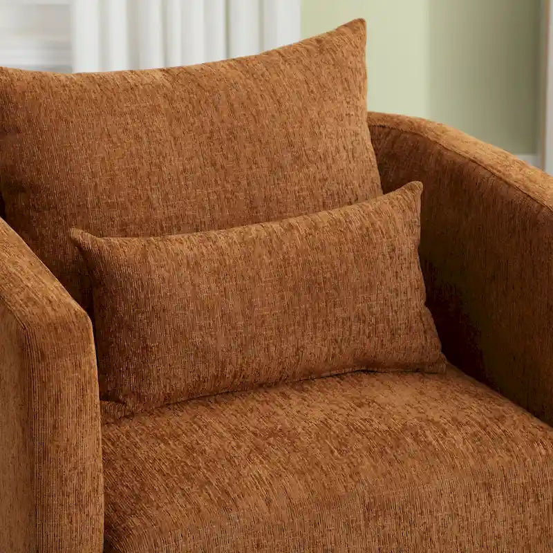 Poltrona girevole decorativa moderna marrone in ciniglia da 31.5