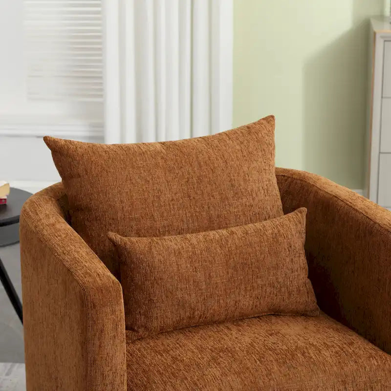 Poltrona girevole decorativa moderna marrone in ciniglia da 31.5